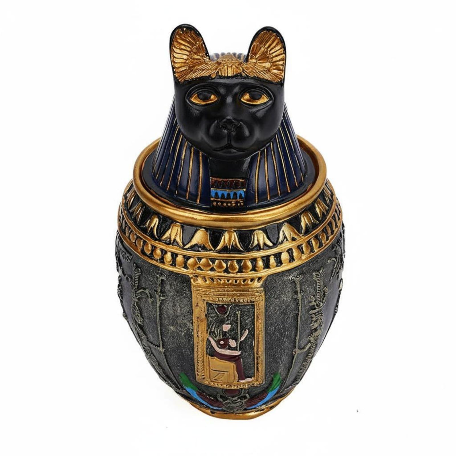 Amazon.co.jp: Benboo バステト猫神置物 収納兼用 猫神壺 蓋付き 古代